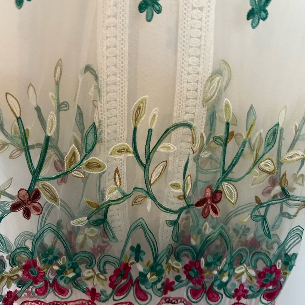 Embroidered Sheer Swim Coverup with Fringe - Picture 7 of 7